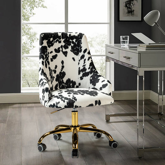 Cow Print Swivel Home Office Chair for Small Space