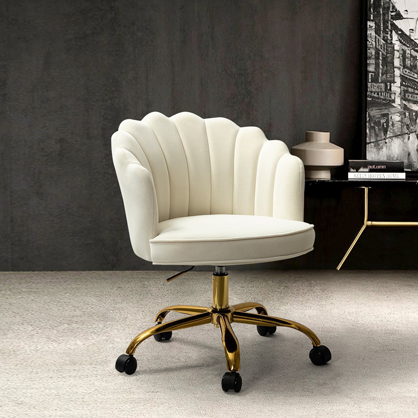 Upholstered Velvet Shell Office Vanity Chair